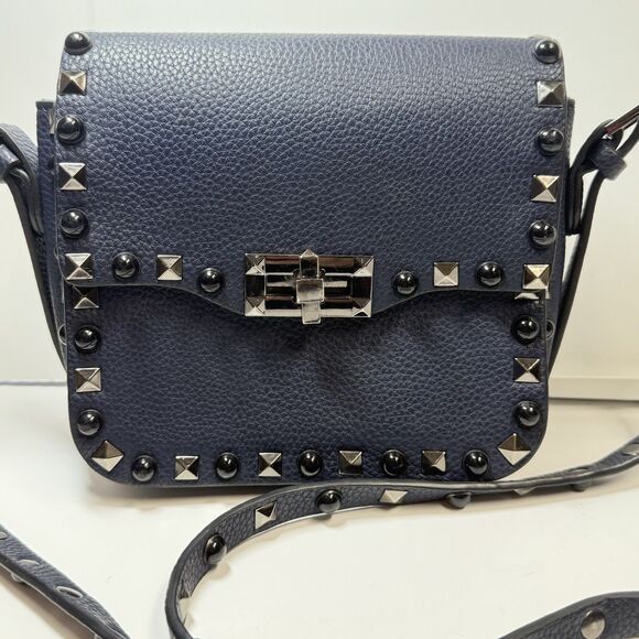 Studded Navy Faux Leather Crossbody Bag - Picture 2 of 10